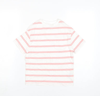 Marks and Spencer Boys White Striped T-Shirt, Size 6-7