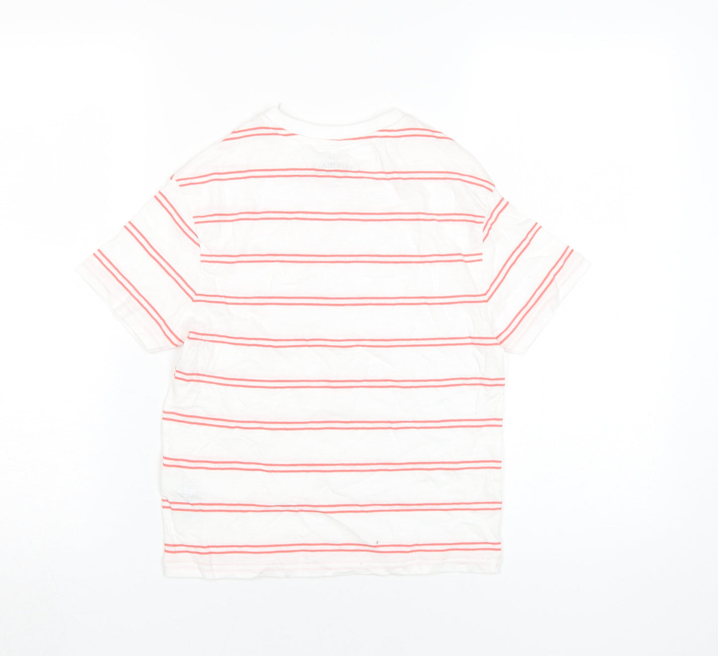 Marks and Spencer Boys White Striped T-Shirt, Size 6-7