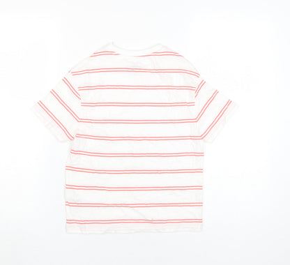 Marks and Spencer Boys White Striped T-Shirt, Size 6-7