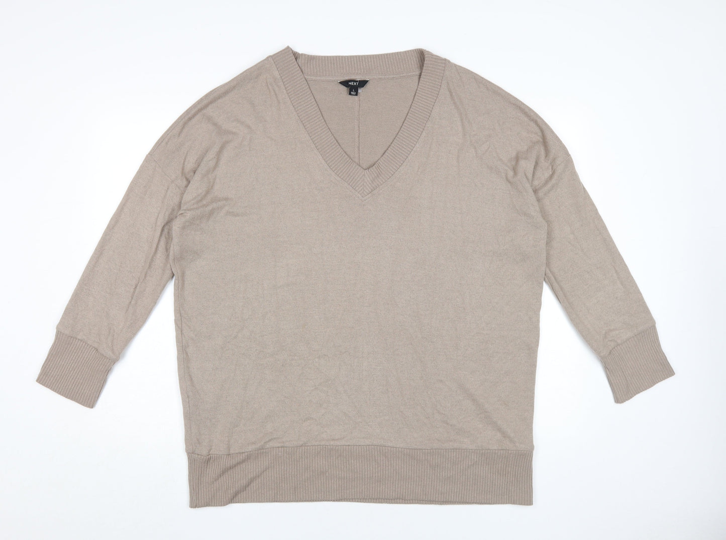 Next Beige V-Neck Pullover Jumper L Unisex Adults