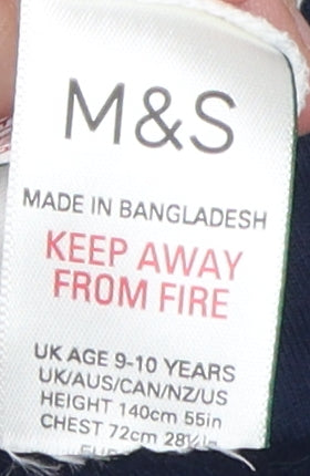 Marks and Spencer Boys White Blue T-Shirt 9-10 Years