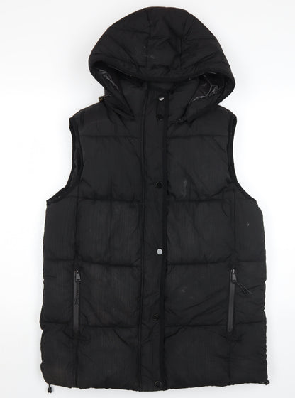 Zara Men's Black Puffer Waistcoat S Hooded Casual
