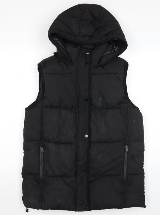 Zara Men's Black Puffer Waistcoat S Hooded Casual