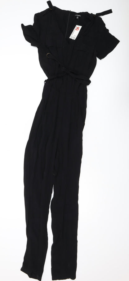 Warehouse Women's Black Size 6 Belted Jumpsuit