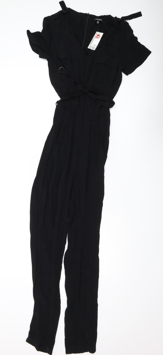 Warehouse Women's Black Size 6 Belted Jumpsuit
