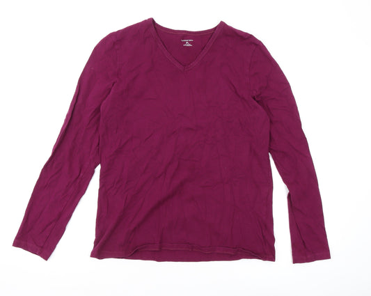 Lands' End Women's Purple V-Neck Long Sleeve T-Shirt M