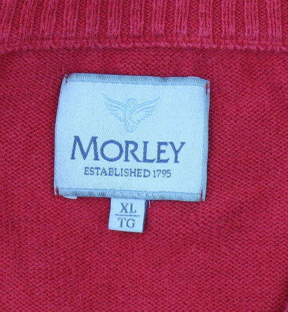 Morley Men's Red V-Neck Cotton Pullover - XL