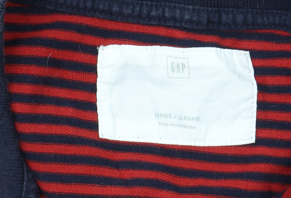 Gap Men's Red Striped Polo Shirt L Cotton