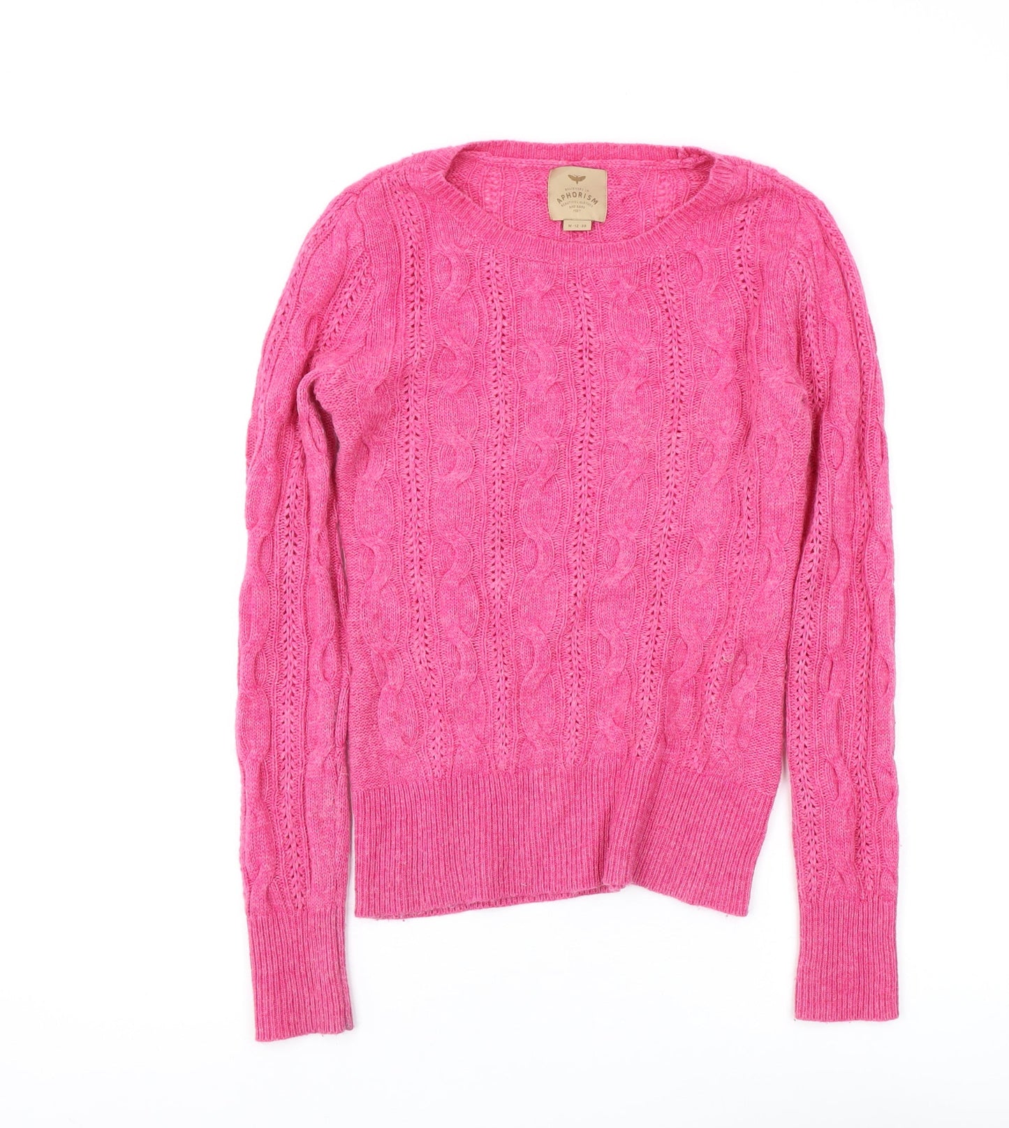 Aphorism Women's Pink Crew Neck Cable Knit Jumper M