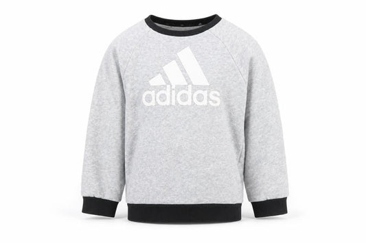 Front view of Adidas boys’ grey pullover sweatshirt 3-4 years - logo accent