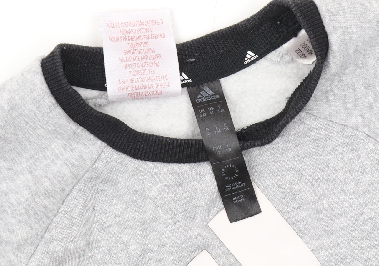 Adidas Boys Grey Pullover Sweatshirt 3-4 Years - Logo Accent