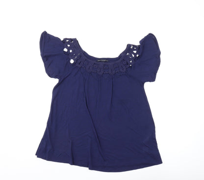 French Connection Women's Blue Crochet Tunic Blouse XS