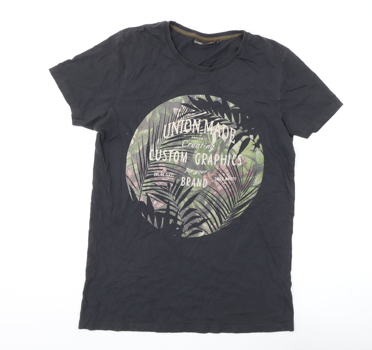 Groggy by JBC Men's Black Graphic T-Shirt L