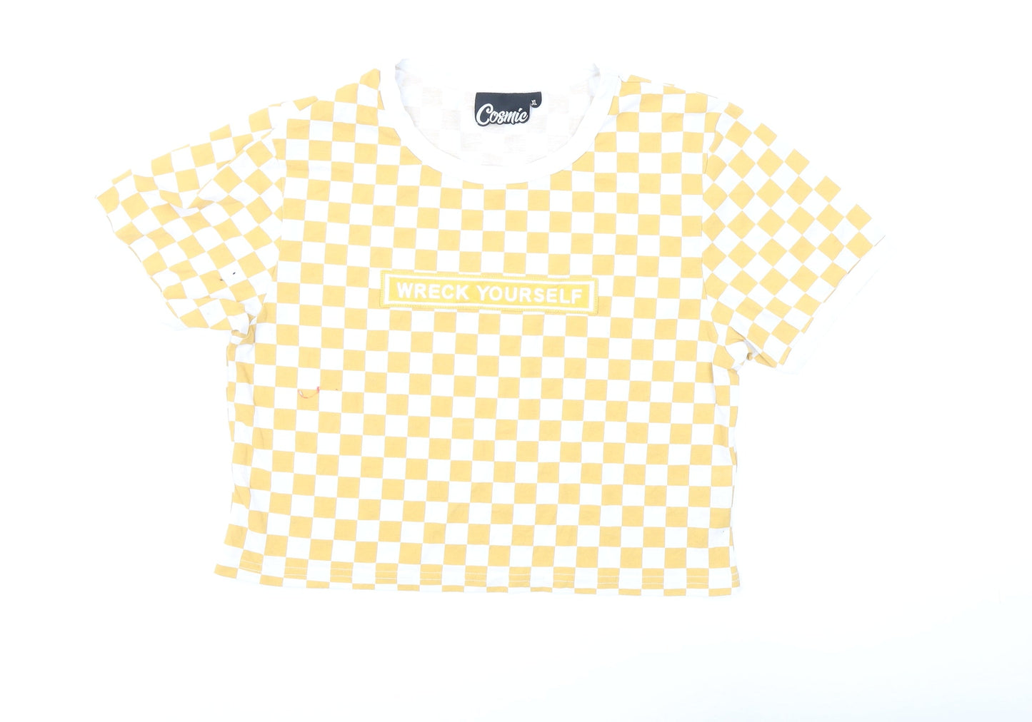 Cosmic Unisex Adults Yellow Cropped Check T-Shirt XL