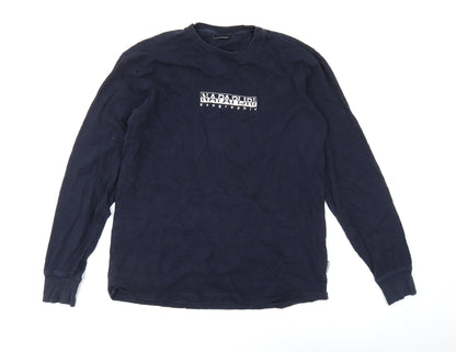 Napapijri Men's Blue Long Sleeve T-Shirt, Size S, Logo Accent