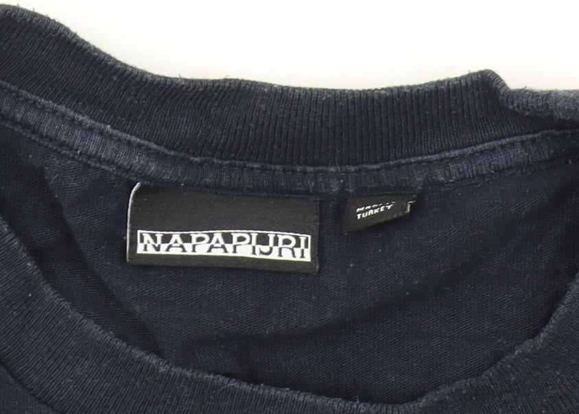 Napapijri Men's Blue Long Sleeve T-Shirt, Size S, Logo Accent