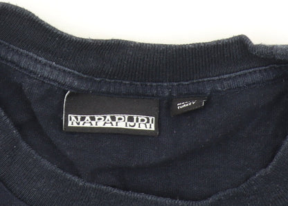 Napapijri Men's Blue Long Sleeve T-Shirt, Size S, Logo Accent