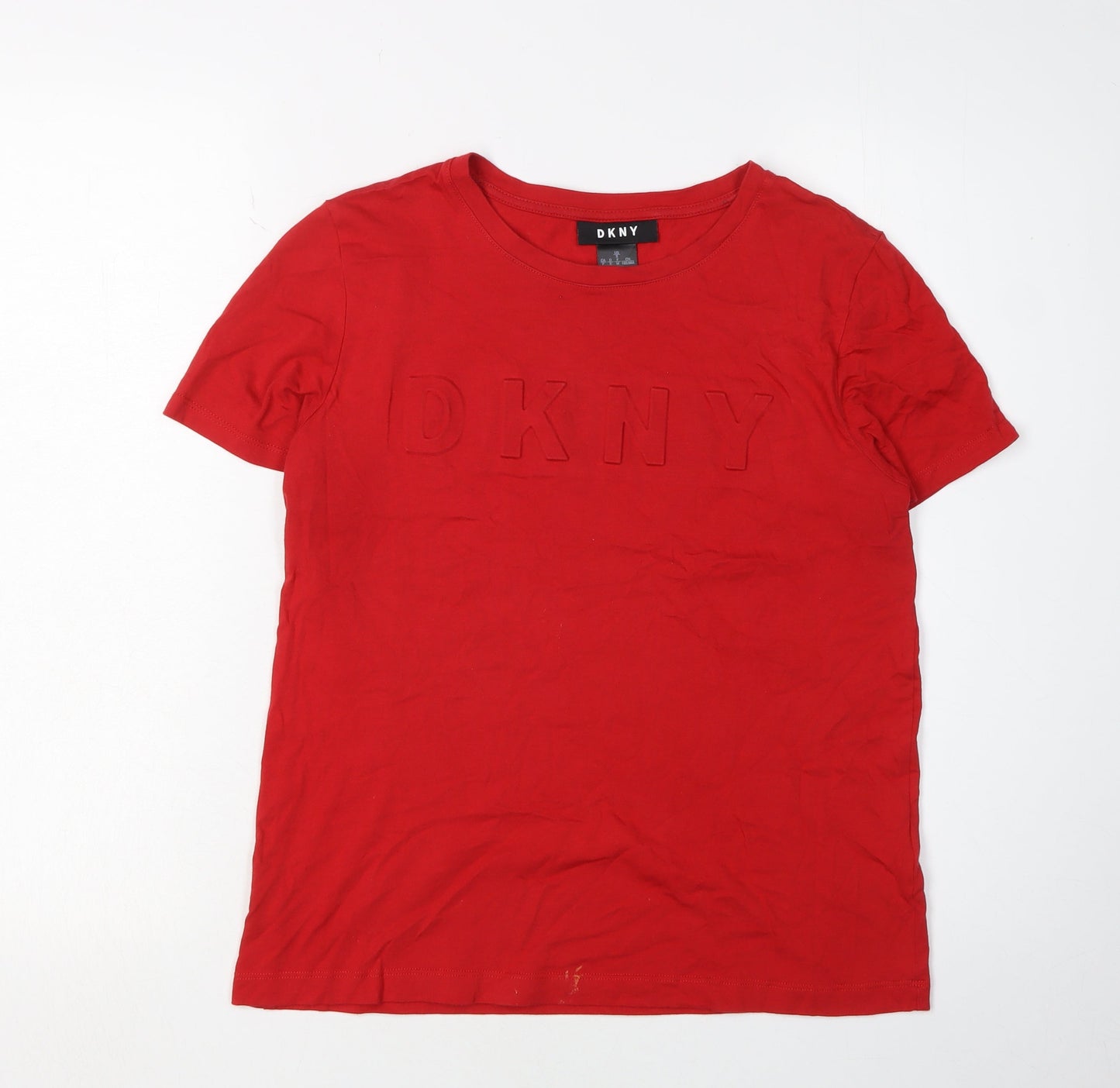 DKNY Women's Red Basic T-Shirt, Size S, Casual Crew Neck