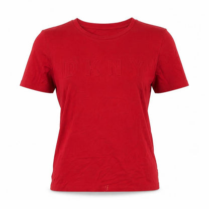 DKNY Women's Red Basic T-Shirt, Size S, Casual Crew Neck