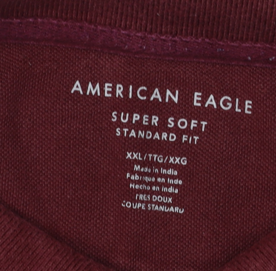 American Eagle Men's Red 2XL Polo Shirt - Cotton, Casual Fit