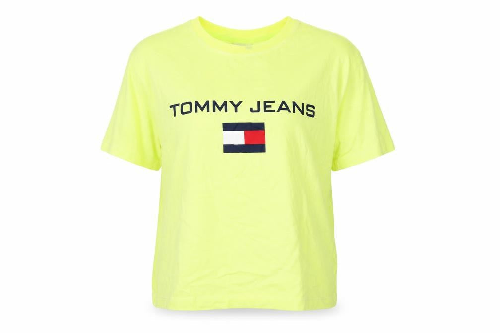 Front view of Tommy Jeans unisex yellow t-shirt, size S, casual