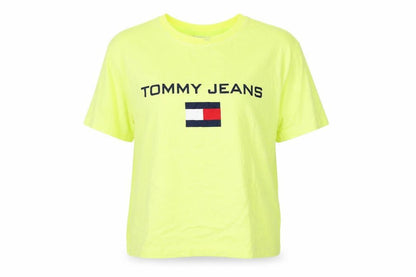 Front view of Tommy Jeans unisex yellow t-shirt, size S, casual