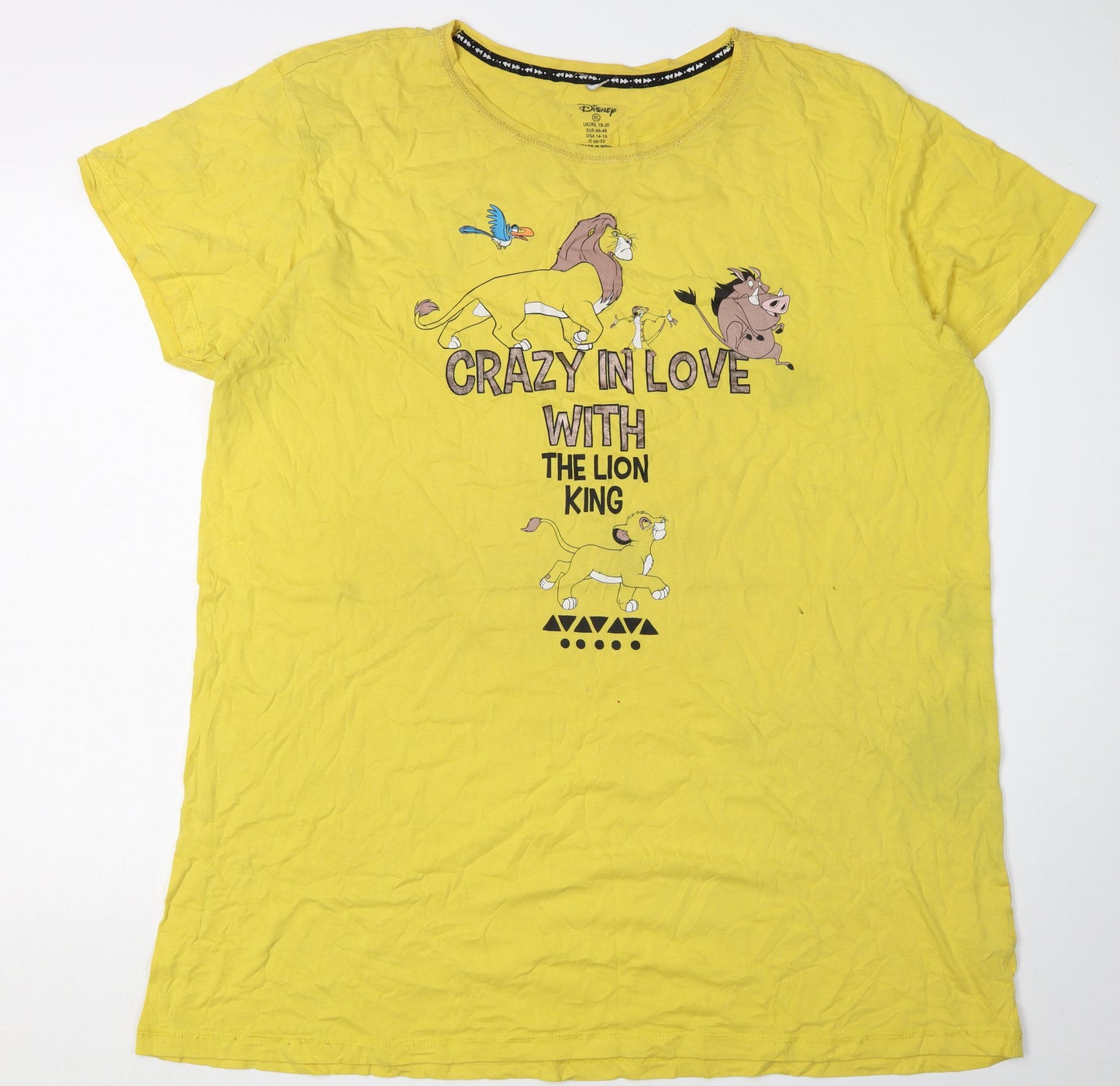 Womens UK Size XL Disney Yellow Basic T-Shirt
