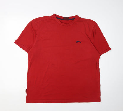 Slazenger Men's Red T-Shirt L Solid Crew Neck Logo