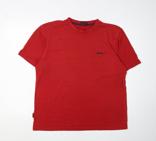 Slazenger Men's Red T-Shirt L Solid Crew Neck Logo