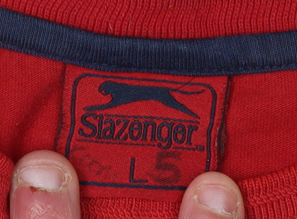 Slazenger Men's Red T-Shirt L Solid Crew Neck Logo