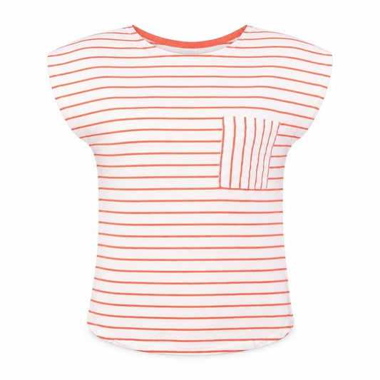 Front view of ICHI Women's White Striped T-Shirt, XS, Summer Style