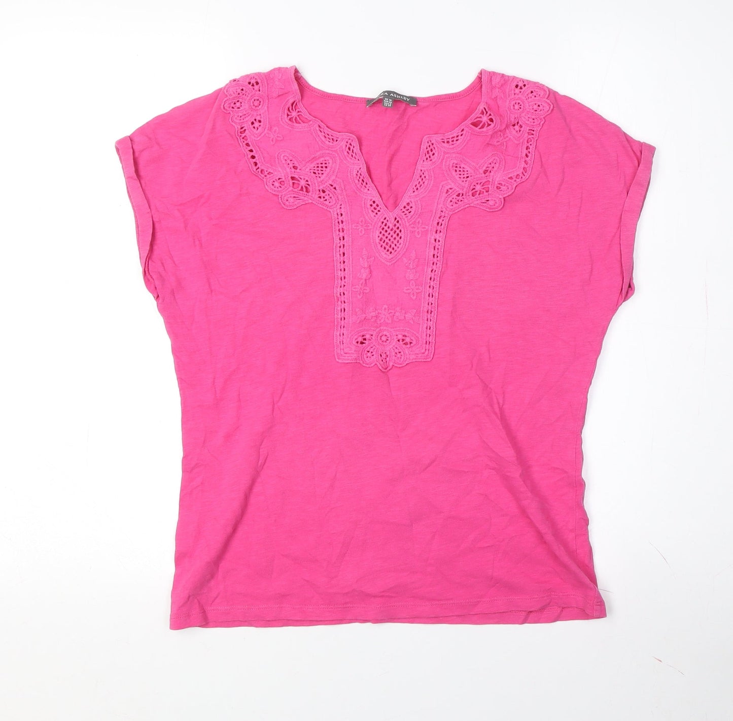 Laura Ashley Women's Pink Embroidered Short Sleeve T-Shirt