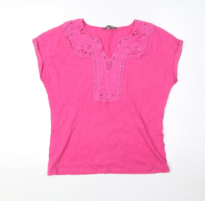 Laura Ashley Women's Pink Embroidered Short Sleeve T-Shirt