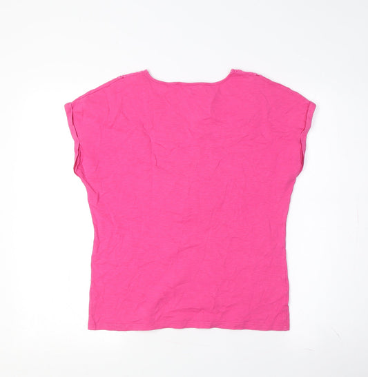 Laura Ashley Women's Pink Embroidered Short Sleeve T-Shirt