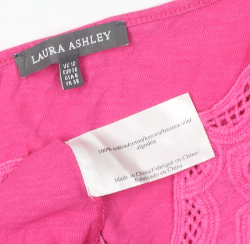 Laura Ashley Women's Pink Embroidered Short Sleeve T-Shirt