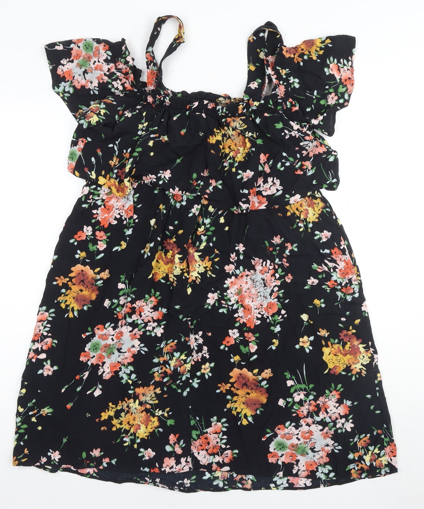 Marks and Spencer Women's Black Floral Dress - Size 12
