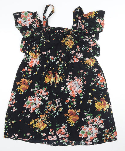 Marks and Spencer Women's Black Floral Dress - Size 12