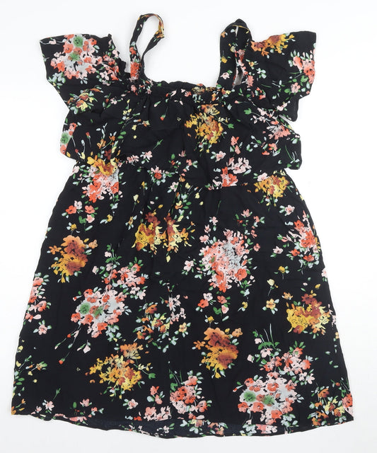 Marks and Spencer Women's Black Floral Dress - Size 12