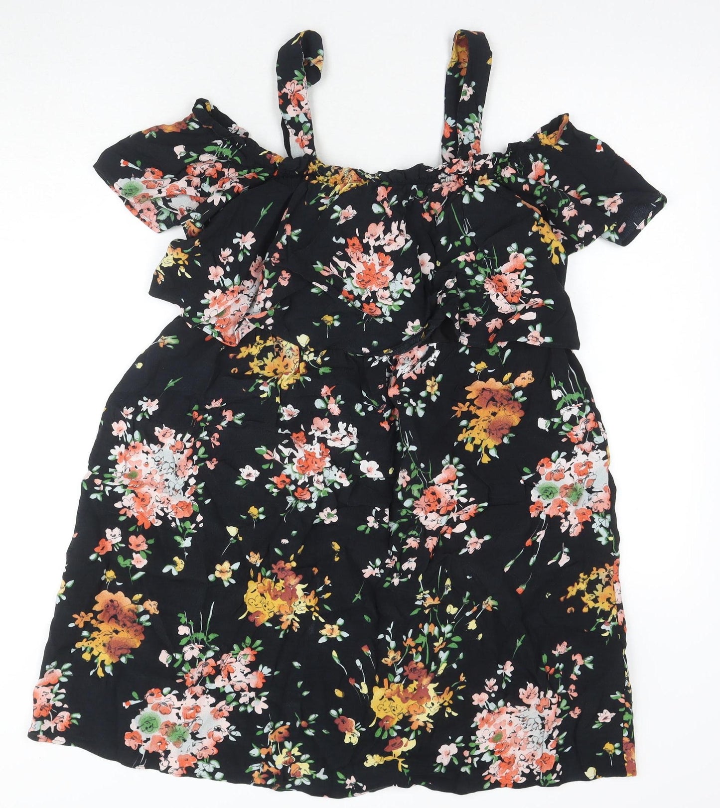 Marks and Spencer Women's Black Floral Dress - Size 12