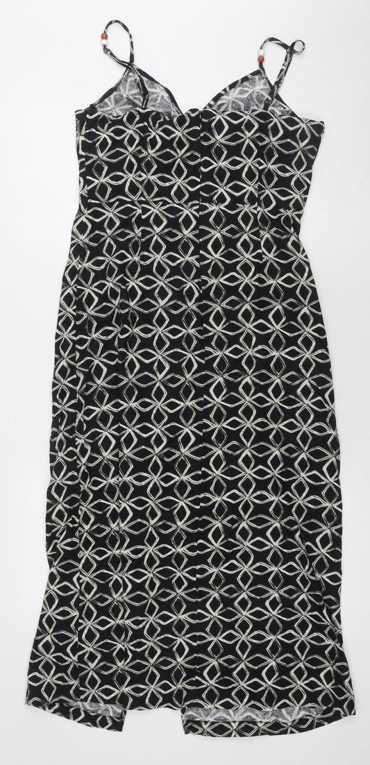 Marks and Spencer Women's Black Geometric Slip Dress, Size 10