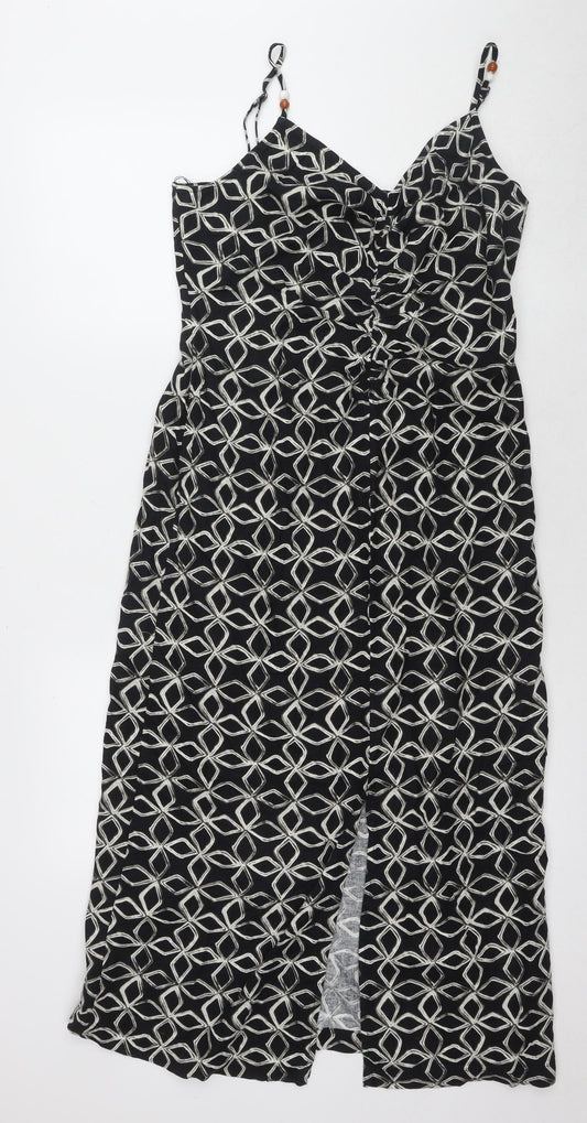 Marks and Spencer Women's Black Geometric Slip Dress, Size 10