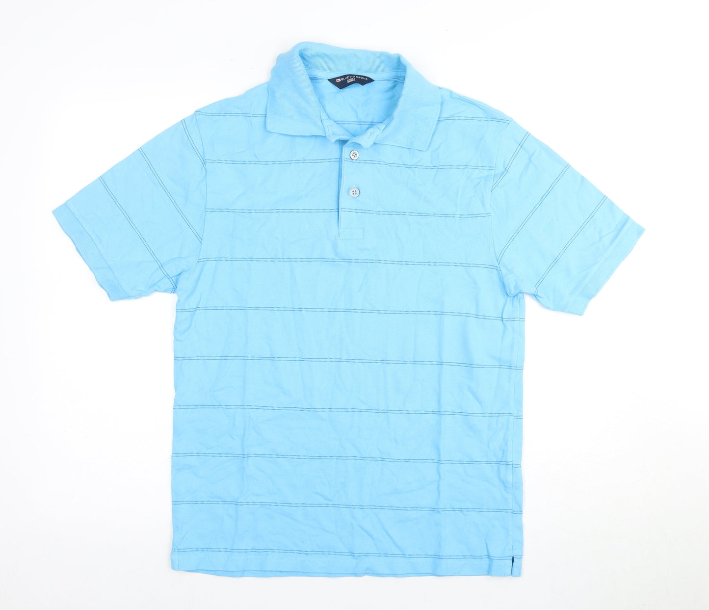 Marks and Spencer Men's Blue Striped Polo Shirt S