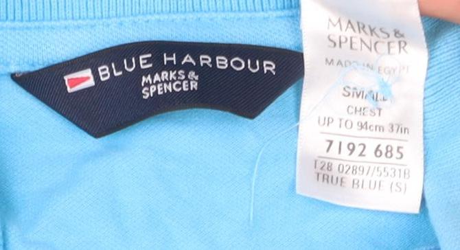 Marks and Spencer Men's Blue Striped Polo Shirt S