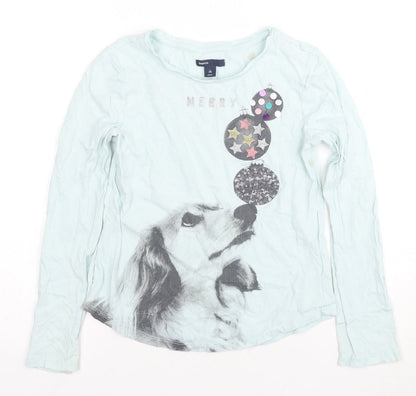Gap Kids Blue Long Sleeve Dog Christmas T-Shirt L