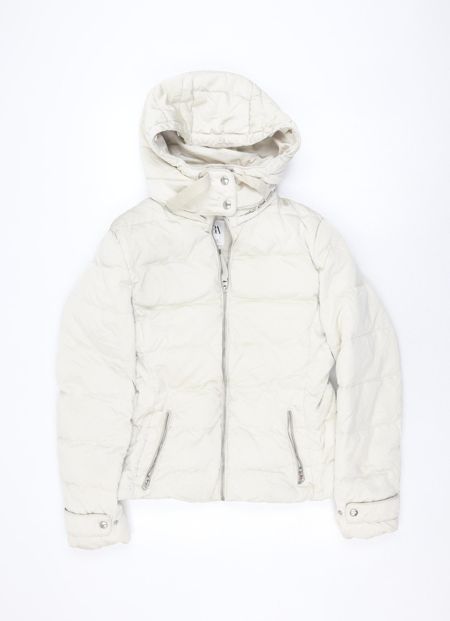 Womens UK Size M Zara Ivory Puffer Jacket
