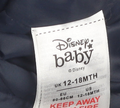 Disney Unisex Baby Blue Hooded Puffer Jacket, 12-18M