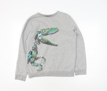 Bluezoo Boys Grey Sweatshirt 13-14 Yrs Dinosaur Pullover Jersey