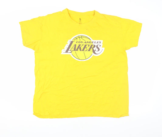 NBA Lakers Men's Yellow Sports T-Shirt, L, Graphic Logo