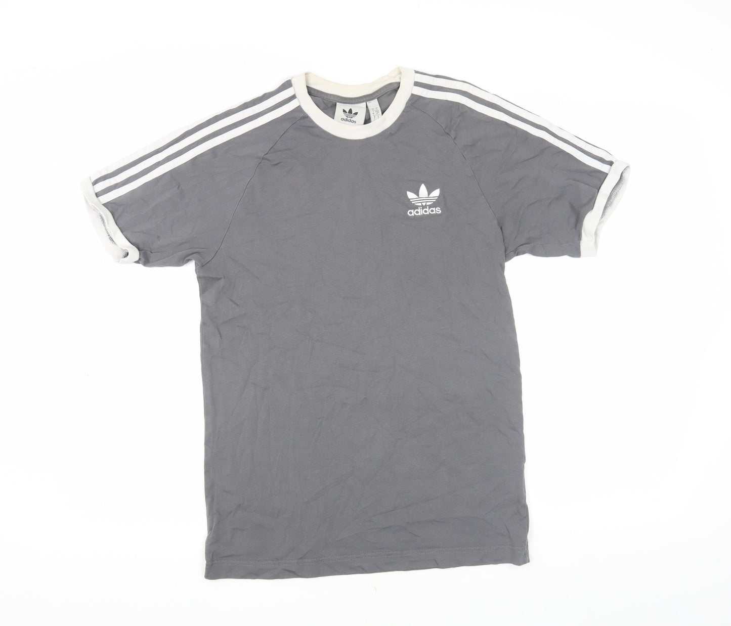 Adidas Men's Grey Cotton T-Shirt, Size S, Crew Neck