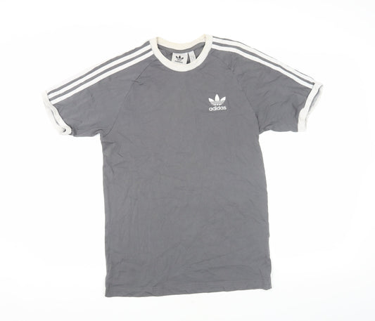 Adidas Men's Grey Cotton T-Shirt, Size S, Crew Neck